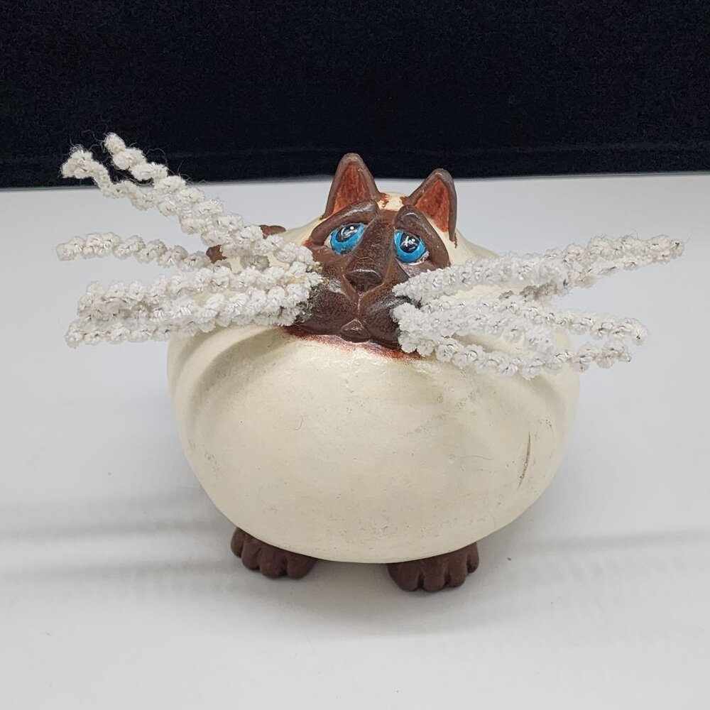 Ceramic Cat Figure Curly Pipe Cleaner Whiskers 5.5" Enesco Vicki Thomas 1997